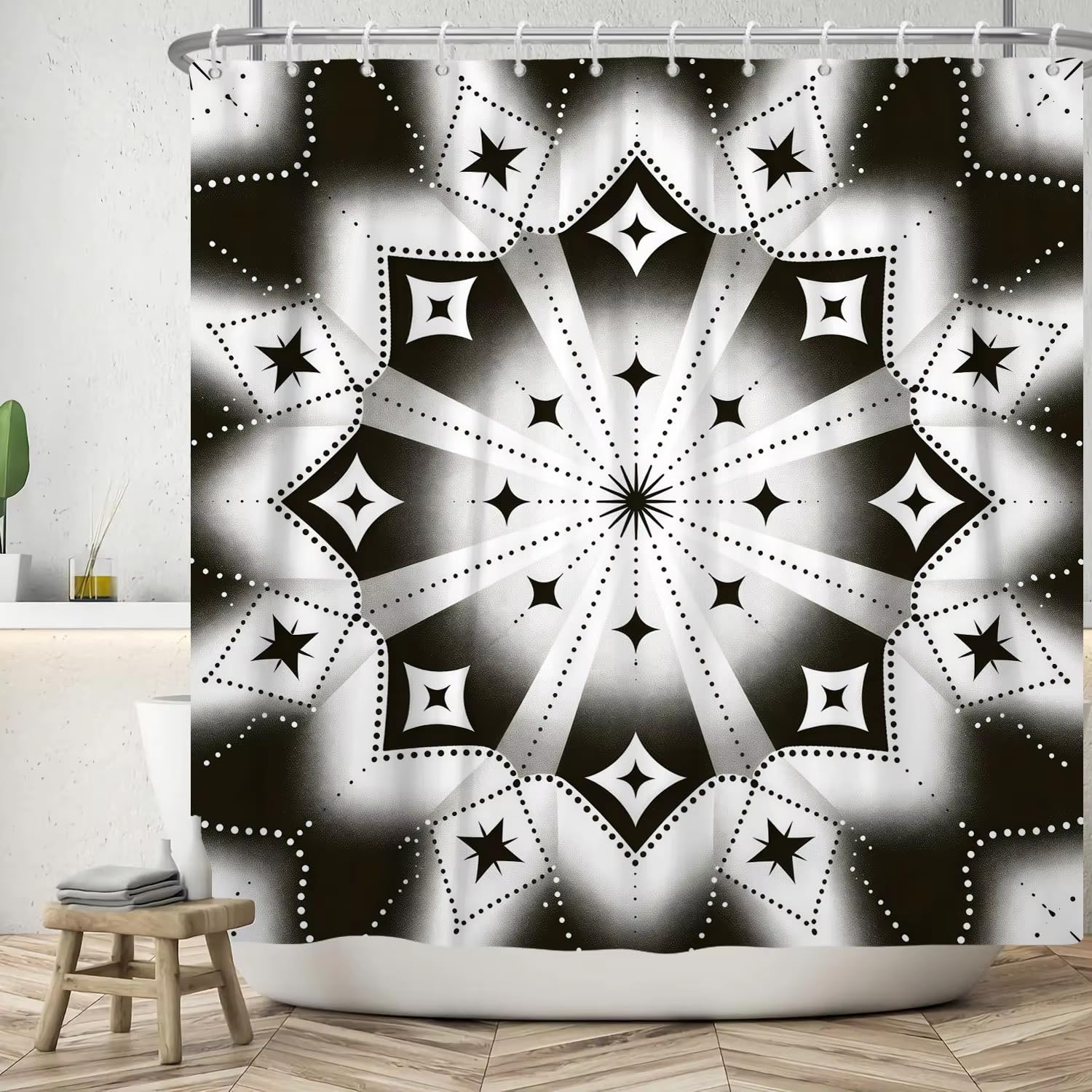 KELAIMI Abstract Geometric Shower Curtain,Luxury Retro Aesthetic Geometric Bathroom Curtains,Washable Quick Dry Polyester Fabric Bathtub Curtains with Hooks Style 6 180X180Cm