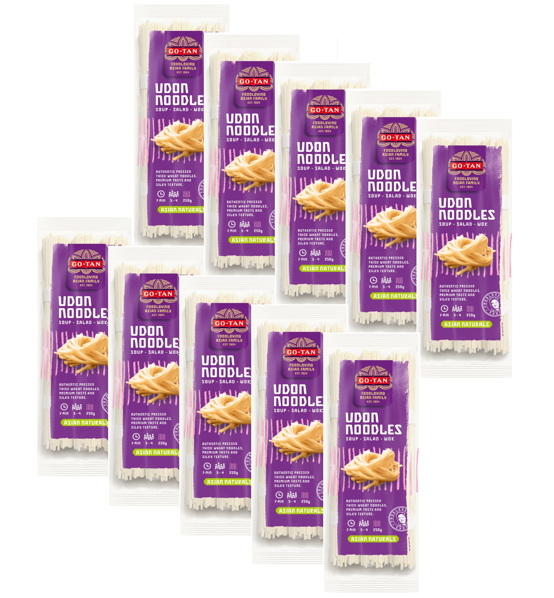 Go-Tan | Udon Noodles Giapponesi | Pasta Tipica Giapponese | Farina Grano Tenero - 10 x 250 Gr
