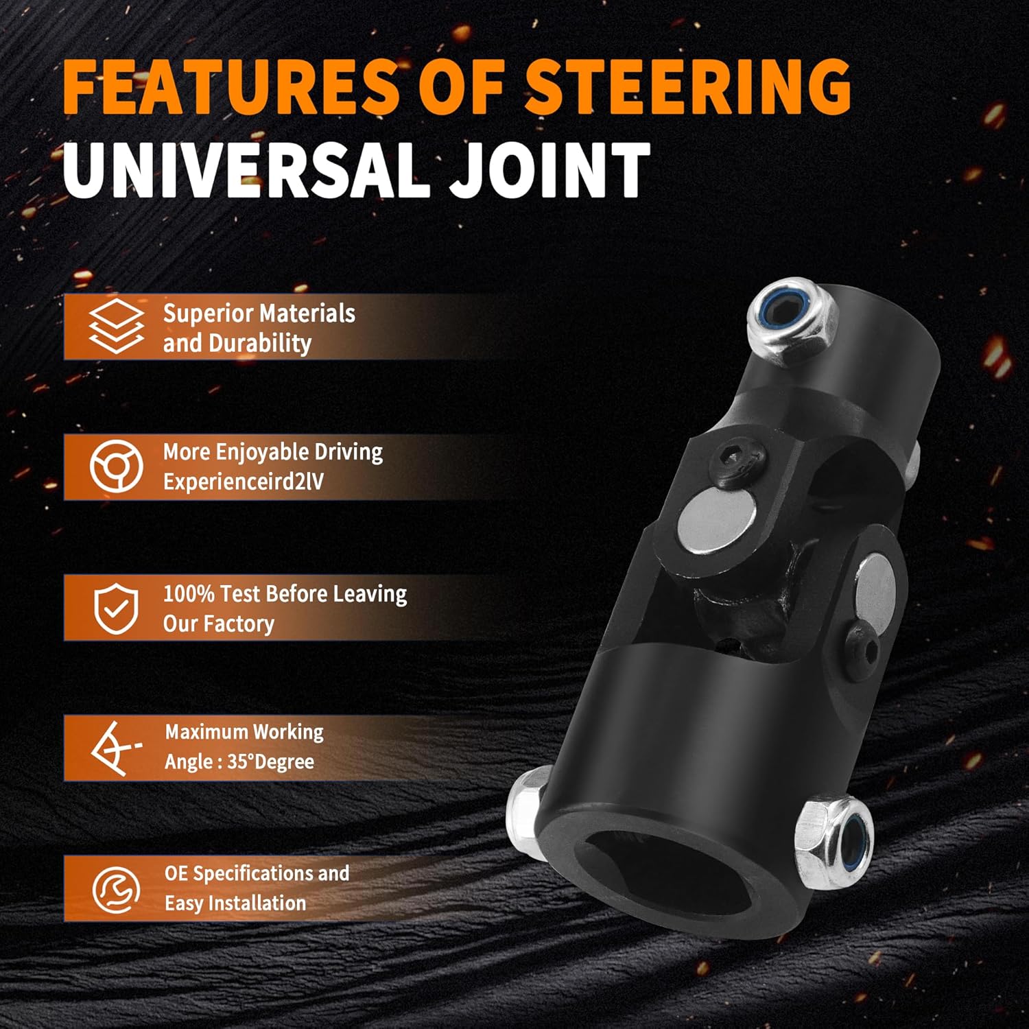 3/4" DD x 1" DD Black Steering Universal Joint Single U Joint Shaft，Total Length: 96mm (3-3/4")