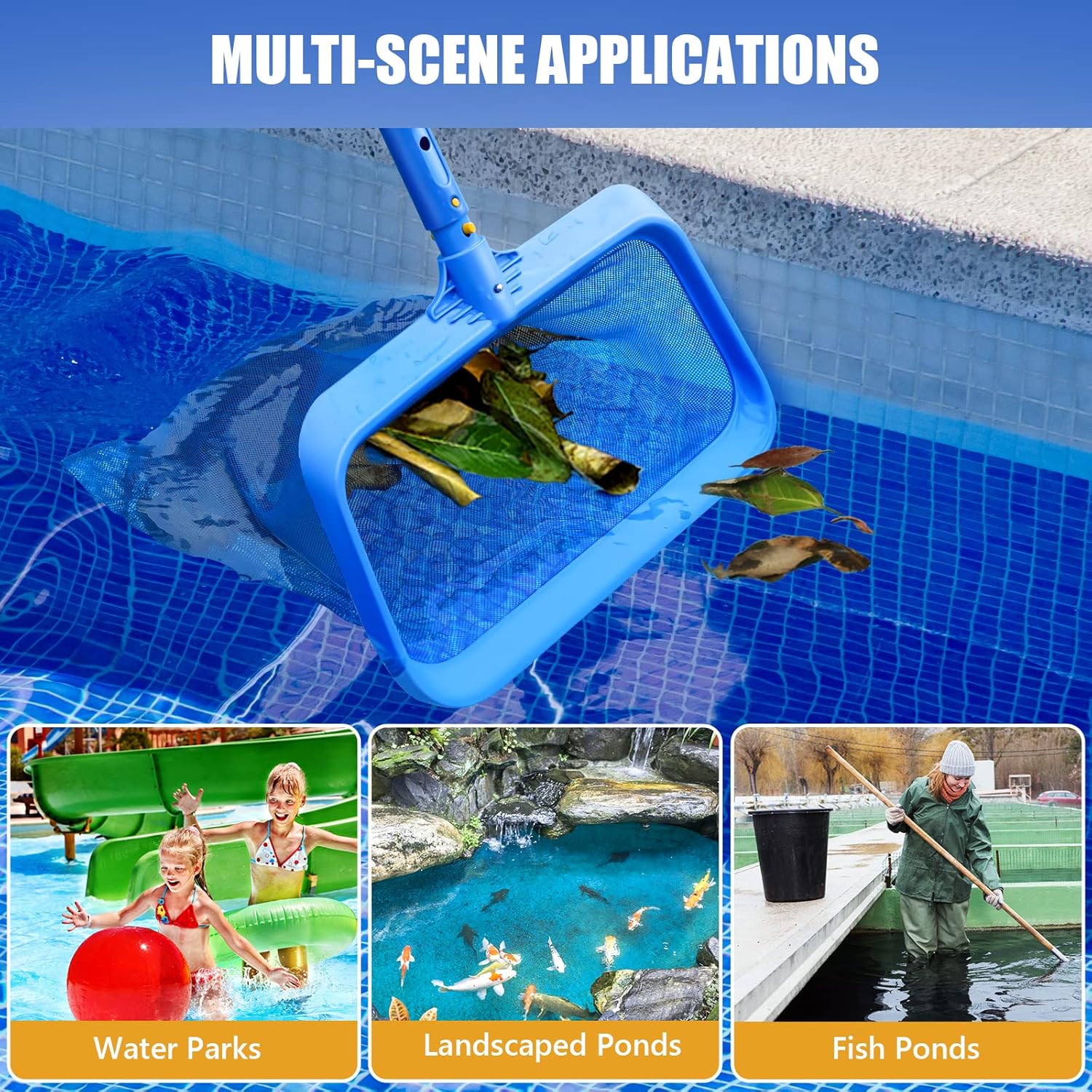 Mowend Swimming Pool Skimmer Net Only, Leaf Pool Net with Deep Bag Catcher for Heavy Cleaning Ponds, Fits Standard 1-1/4" Pool Pole (Pole Not Included) : Patio, Lawn & Garden