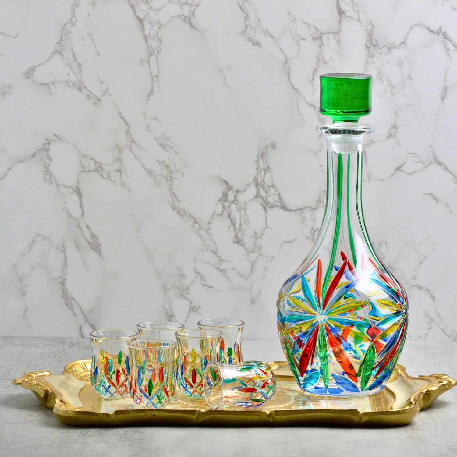 Unique Italian Glass Shot Glasses, Set of 6, 2 oz Colorful Clear Shot Glasses, Mini Shot Glasses for Espresso, Tequila, Vodka, Colorful Cute Shot Glass Set, Made In Italy