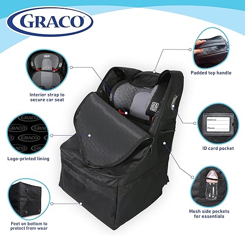 Miniatura 4 de Graco Bolsa de viaje acolchada para asiento de automóvil y mochila transportadora para bebés, mochila grande duradera para asientos de coche y