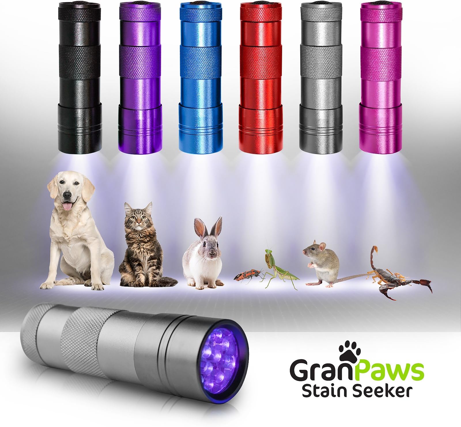 UV Black-Light Flashlight Pet Urine Detector. Ultra-Bright Led Cordless Stain Finder for Detecting Dry Dog Cat and Pet Urine/Pee. GranPaws Stain Seeker SILVER Color. A Unique Gift Giving Idea.
