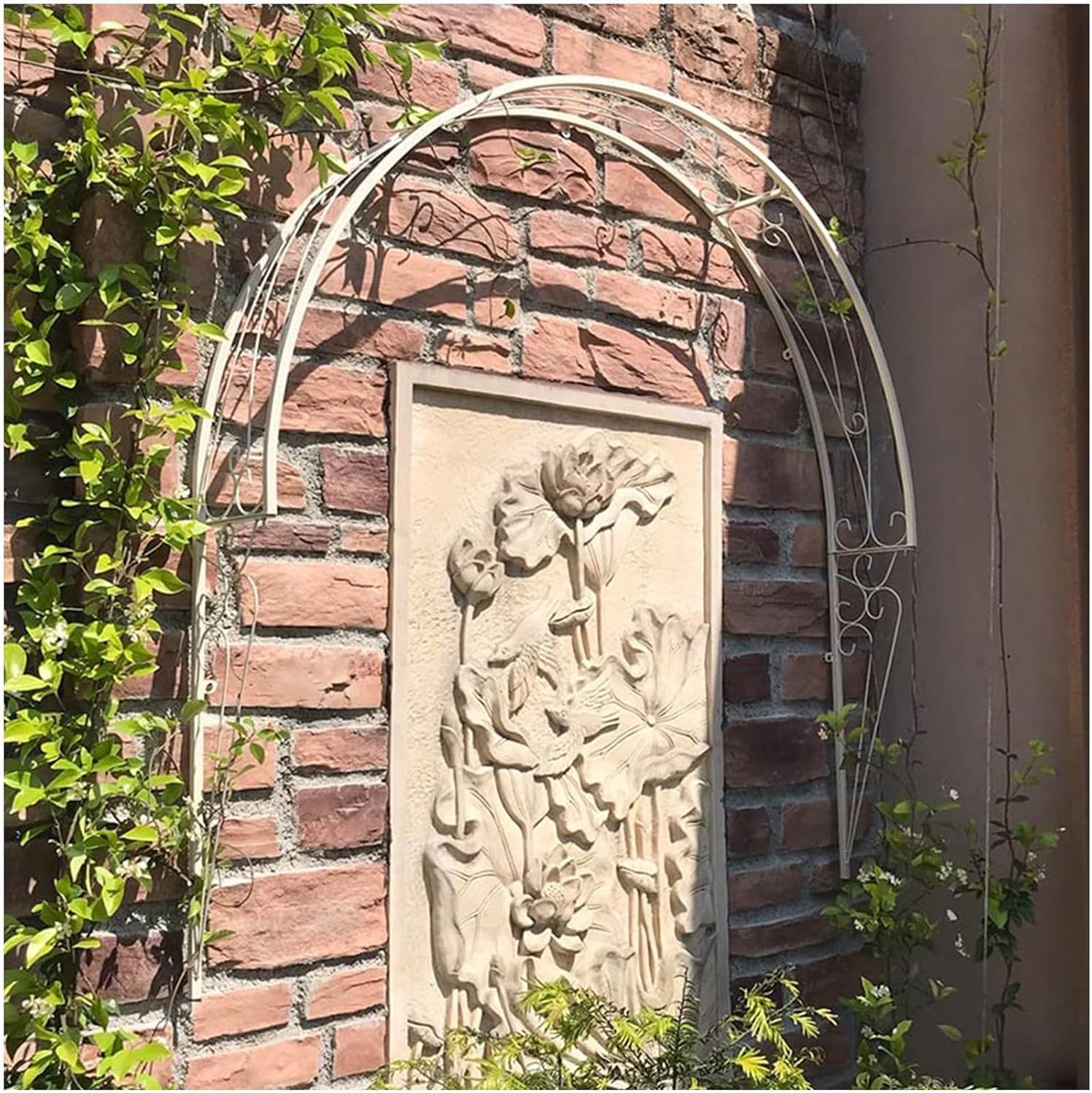 Garden Arch Trellis for Climbing Plants Rose Vines Wall Mounted Semi-Circular Rose Arch Metal Garden Arbour Pergola Archway for Window Doors Entrances