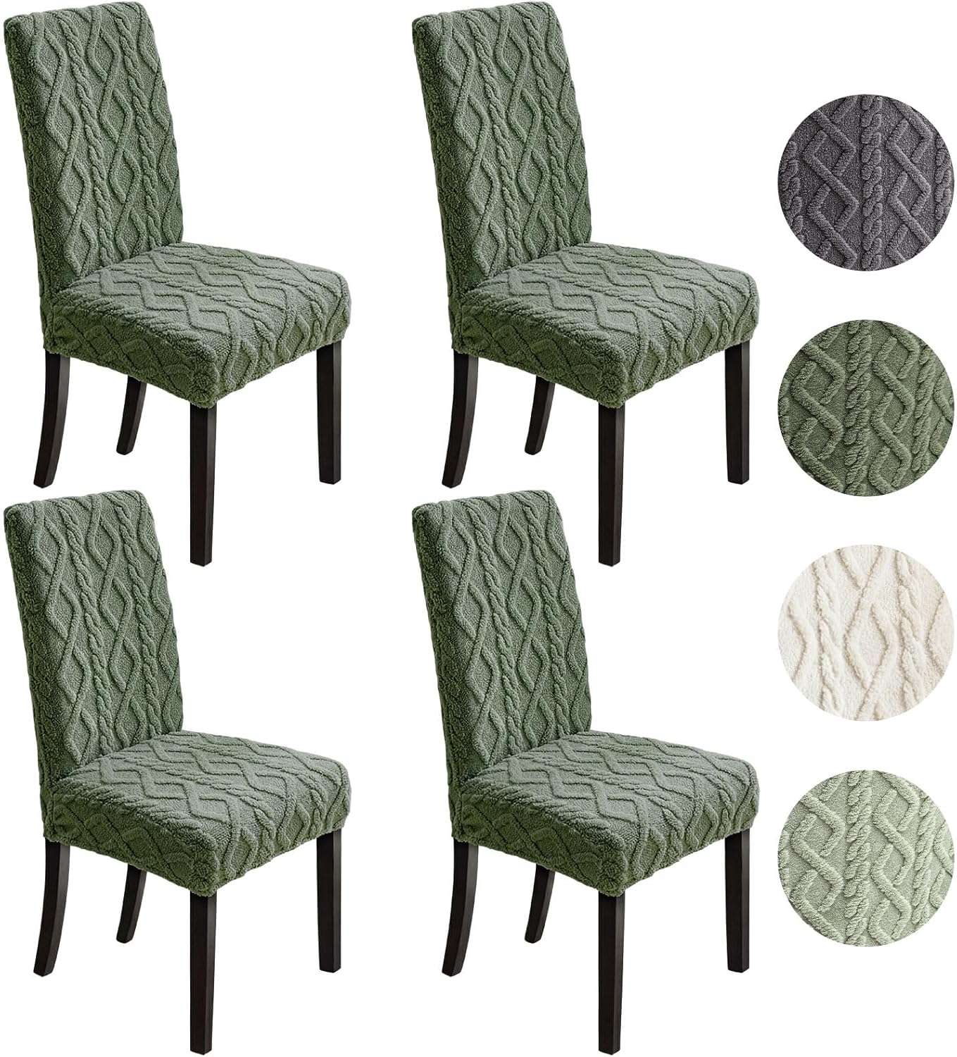 Moukeren 6 Pcs Decorative Stretch Jacquard Dining Chair Cover Dustproof Boho Faux Fur Chair Cover Removable Washable Slipcover Protector for Bedroom, Living Room, Kitchen, Hotel, Banquet (Light Beige)