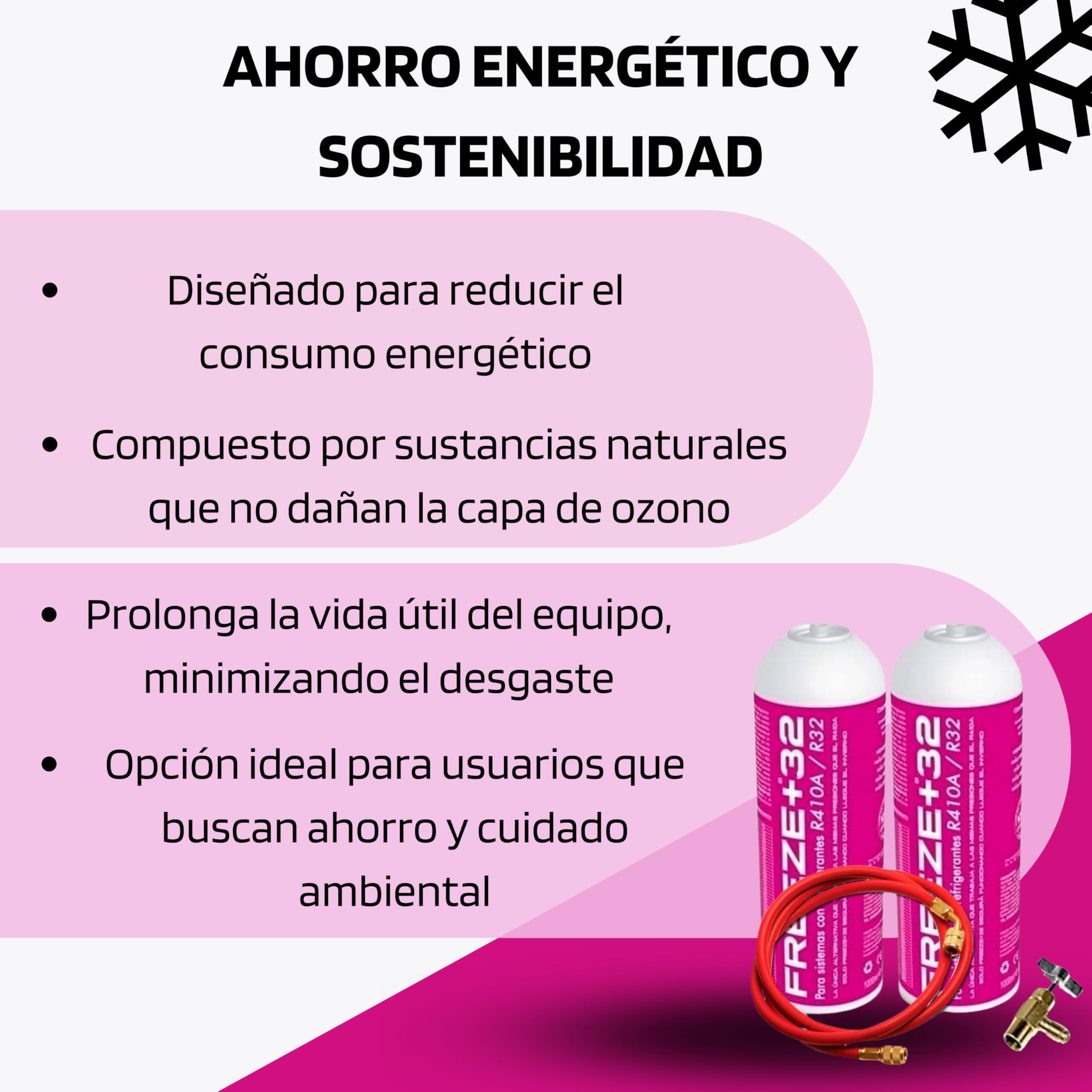 KIT Genérico Gas Refrigerante Freeze Orgánico +32 (2 Botellas 350Gr + Válvula Sustituto R32, R410A. + Manguera de Carga) - Gas Aire Acondicionado Coche, Gas R32 Para Aire Acondicionado, Refrigerante R