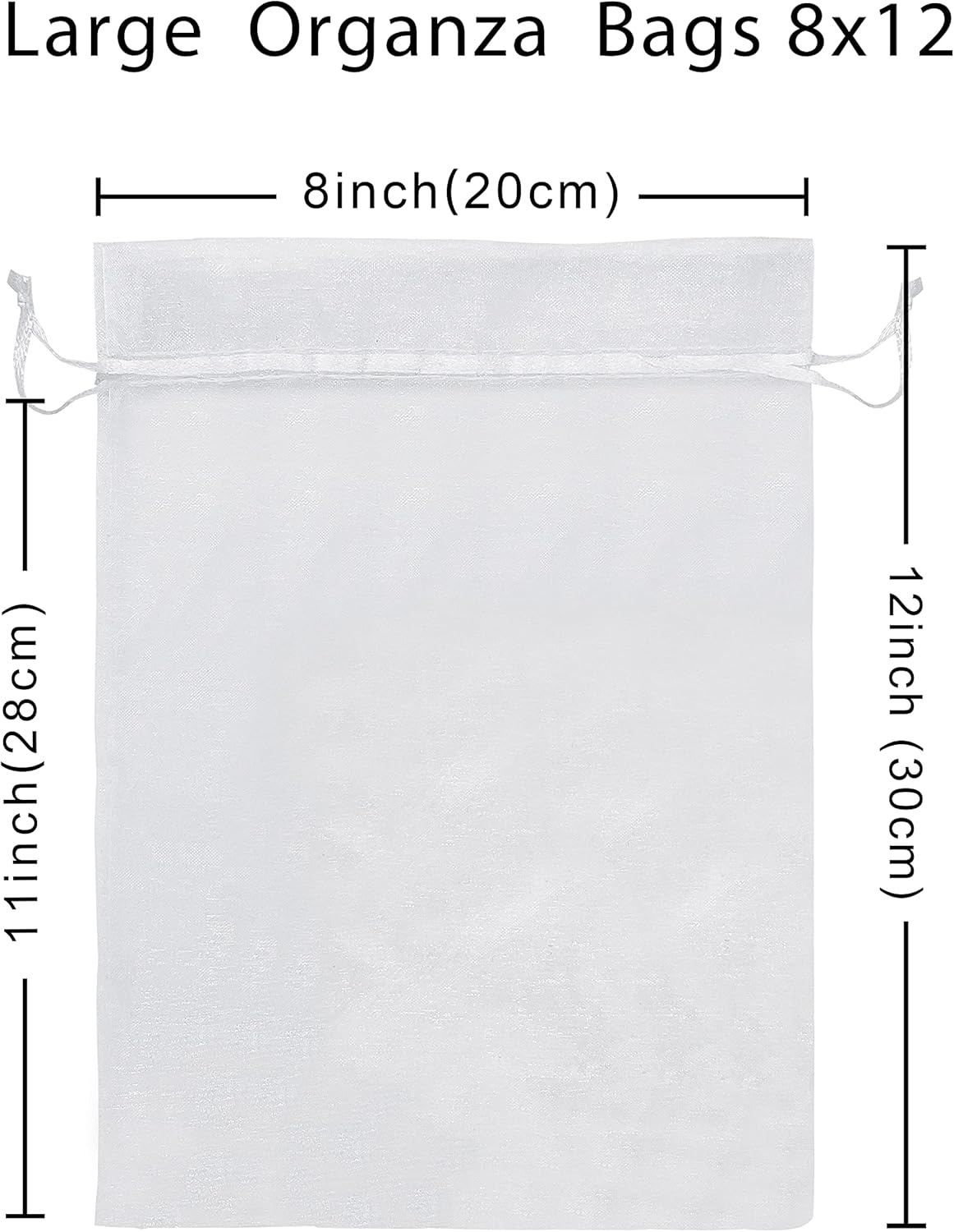 Jexila 50 Pack White Organza Bags 8X12 inch Large Mesh Bags Drawstring Gift Packing for Jewelry Christmas Wedding Party Favor Bags (White) - Image 2