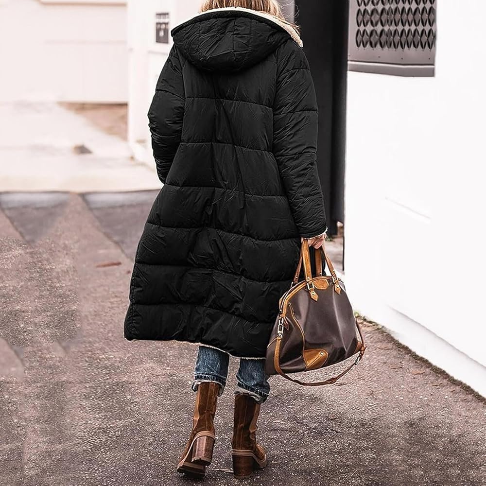 ジャケット・アウター THINK FUR Taffta reversible Long Coat Winter Thicken Puffer Coat for Women with Hood Zip Up Jacket