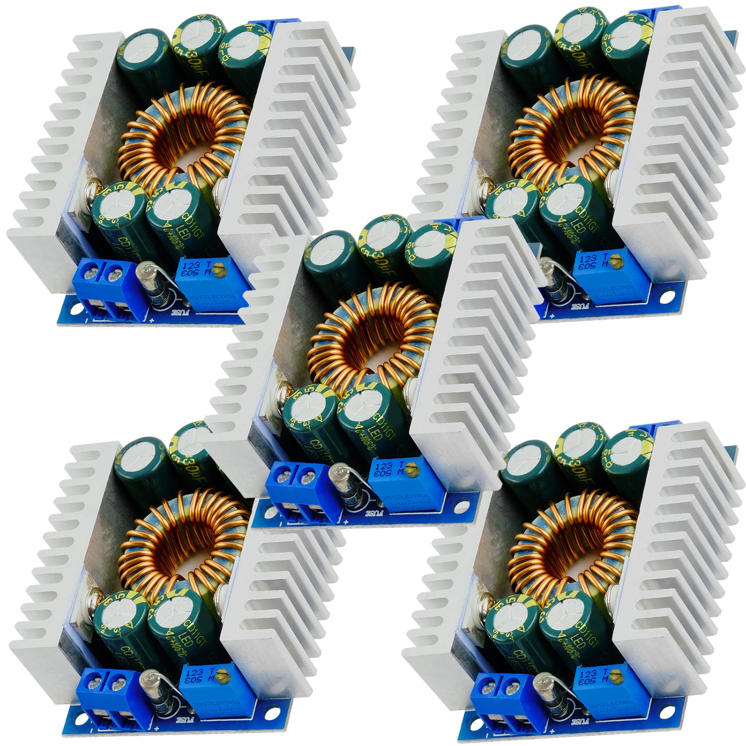 AZDelivery 5 x XL4016E1 DC-DC Step Down Buck Converter, Spannungsregler, Spannungswandler Einstellbar 5-40V auf 1,2-36V 12A Step Down Board kompatibel mit Arduino inklusive E-Book!