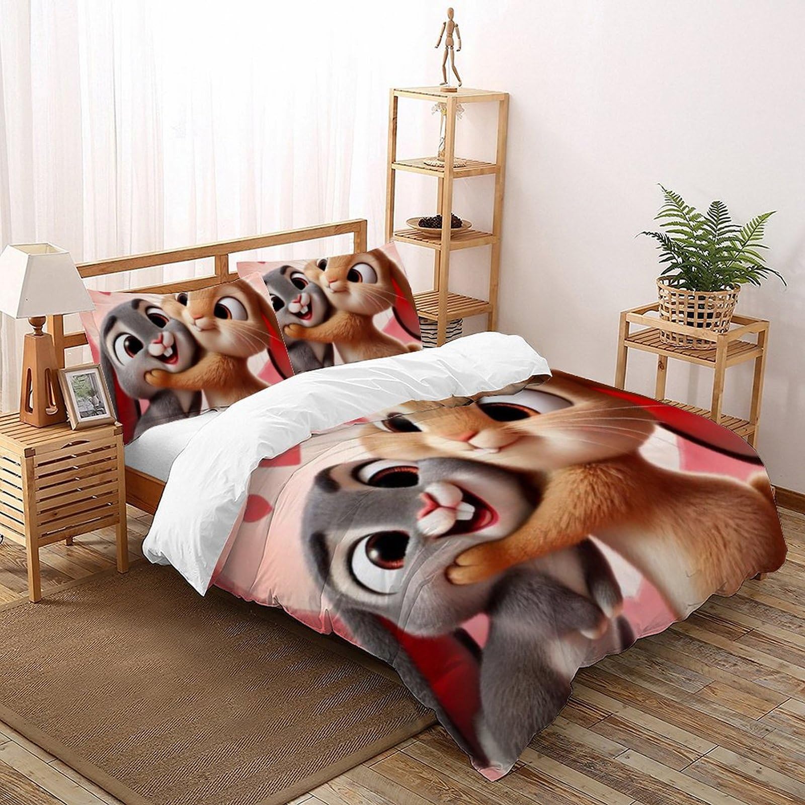 Housse de couette lapin pour grand lit king size facile à laver