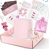 Kit de primeira menstruação para meninas, suporte de tampão xadrez rosa de 13,5 cm, bolsa de absorvente menstrual para iniciantes, bolsa de armazenamento de guardanapos sanitários