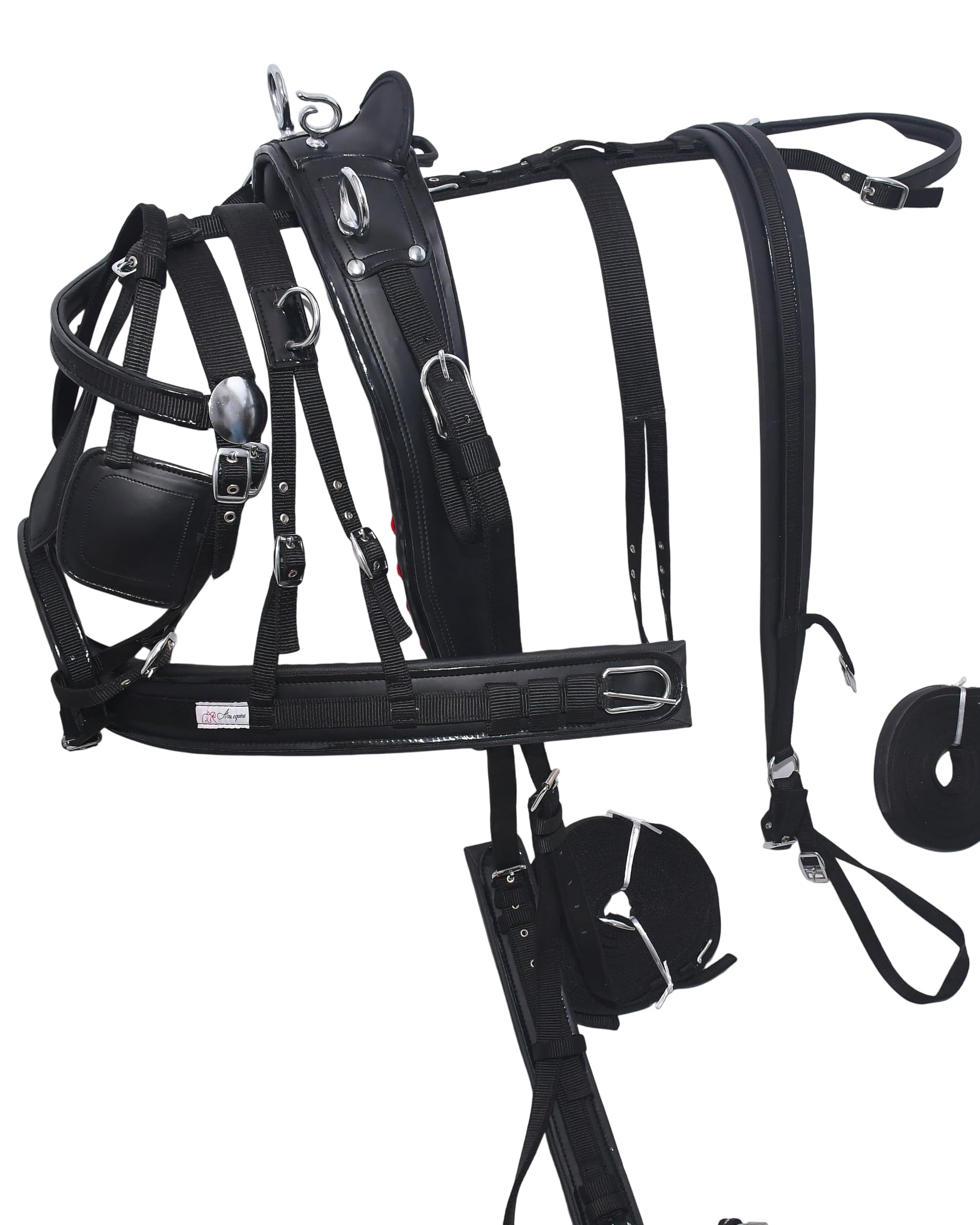 Aces Equine NYLON HORSE CART DRIVING HARNESS BLACK SIZE FULL, COB, PONY (MINI MINI SHETLAND)
