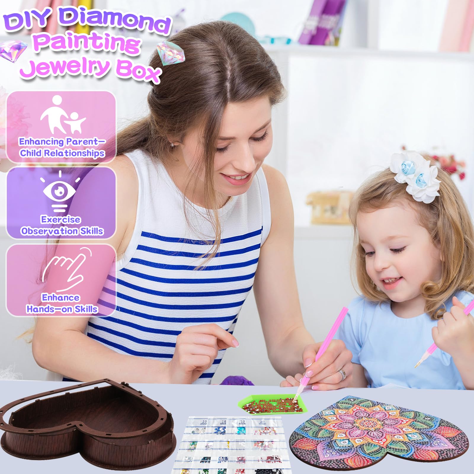 Domybest Boîte à Bijoux Bricolage Diamond Painting Organisateur Bijoux en Cuir PU Boîtes de