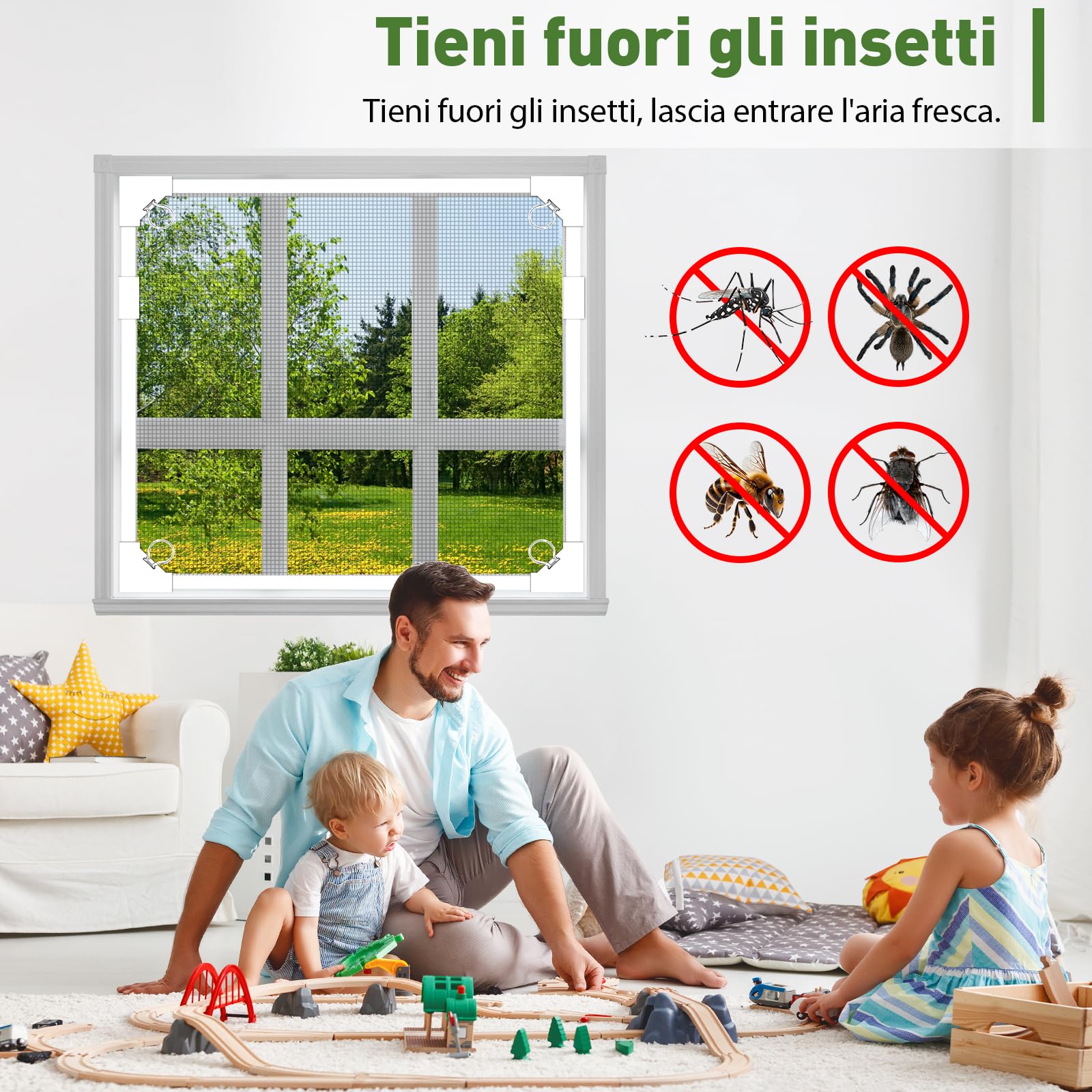 Zanzariera Magnetica Finestra, 130 x 150 cm Regolabile Zanzariera Magnetica, Zanzariere in Fibra di Vetro Durevoli, Facile da Installare Senza Forare o Avvitare - Grigia