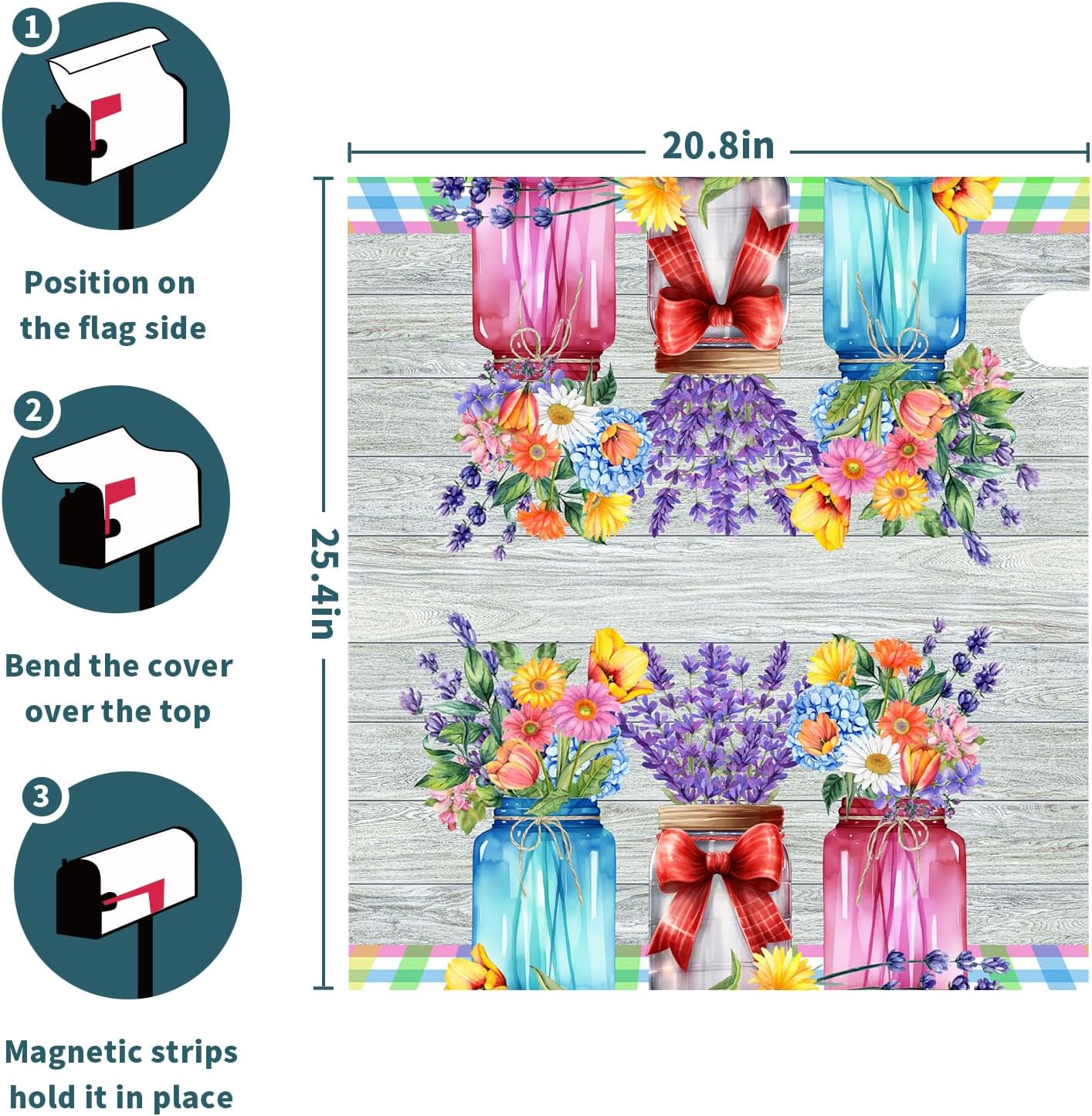 Spring Floral Mailbox Covers Magnetic Colorful Flowers Leaf Mailbox Cover Standard Size 25.5 x 21 Inch Spring/Summer Welcome Mailbox Wrap Post Letter Box Cover Decorative for Home Outdoor Garden