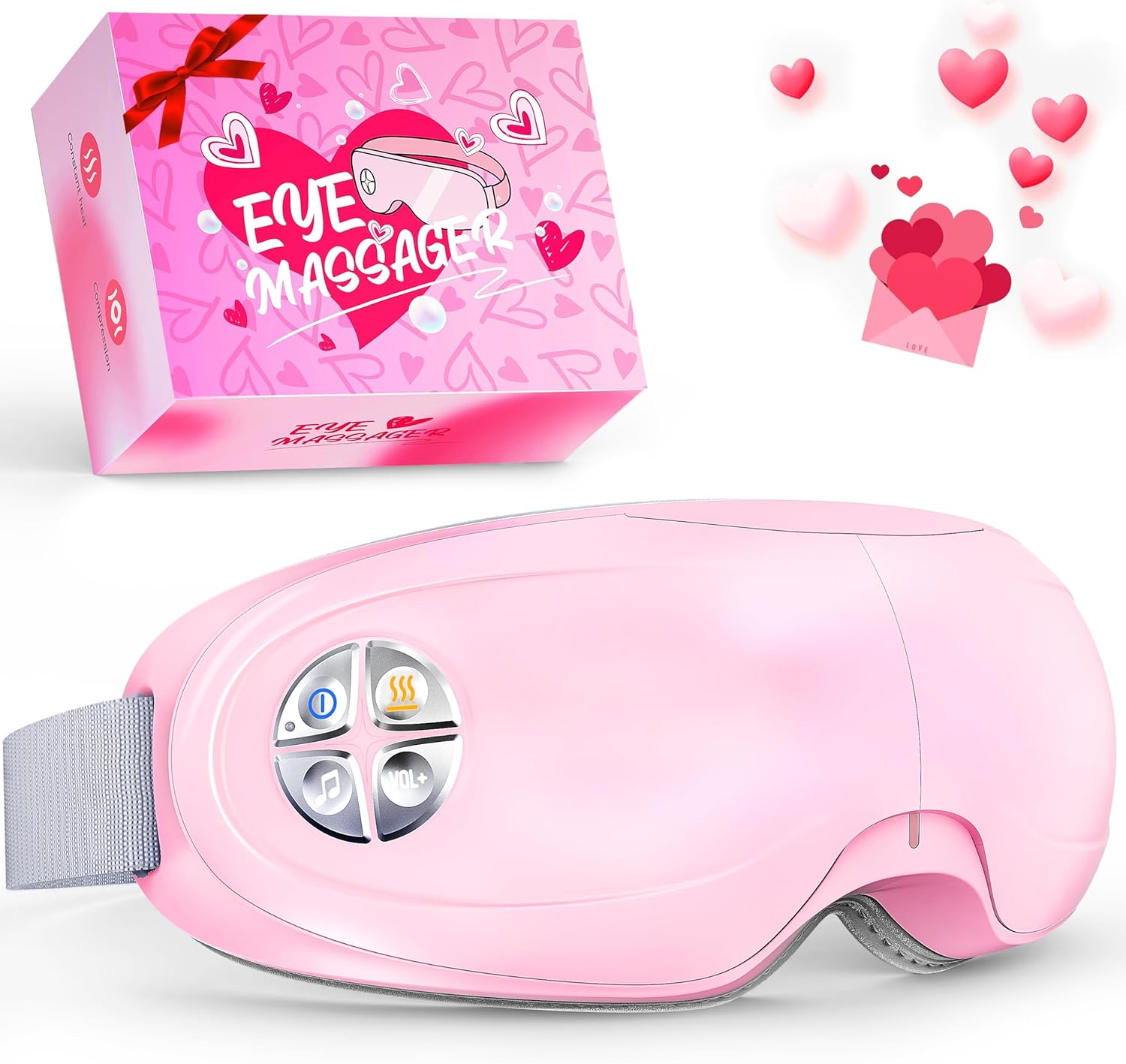 Lupow Eye Massager with Heat, Gift for Women & Men, Eye Mask with Music & White Noise for Migraine, Dry Eyes & Migraines Relief - Birthday, Christmas Gifts for Mom/Dad, Her/Him Pink