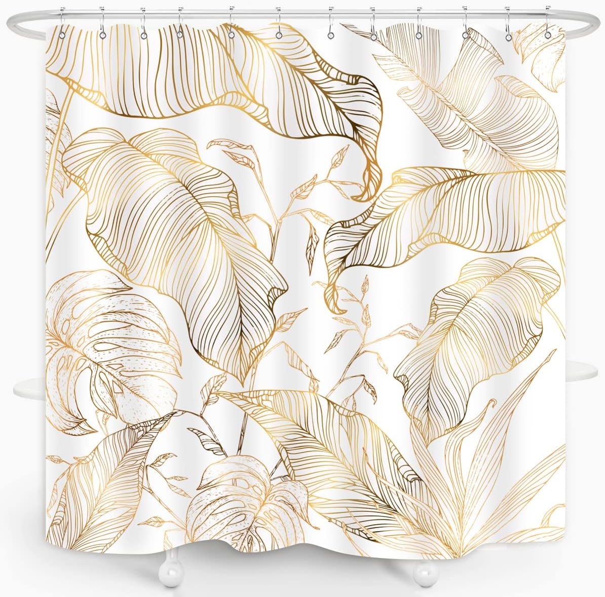 ZXMBF White Gold Tropical Palm Leaves Shower Curtain