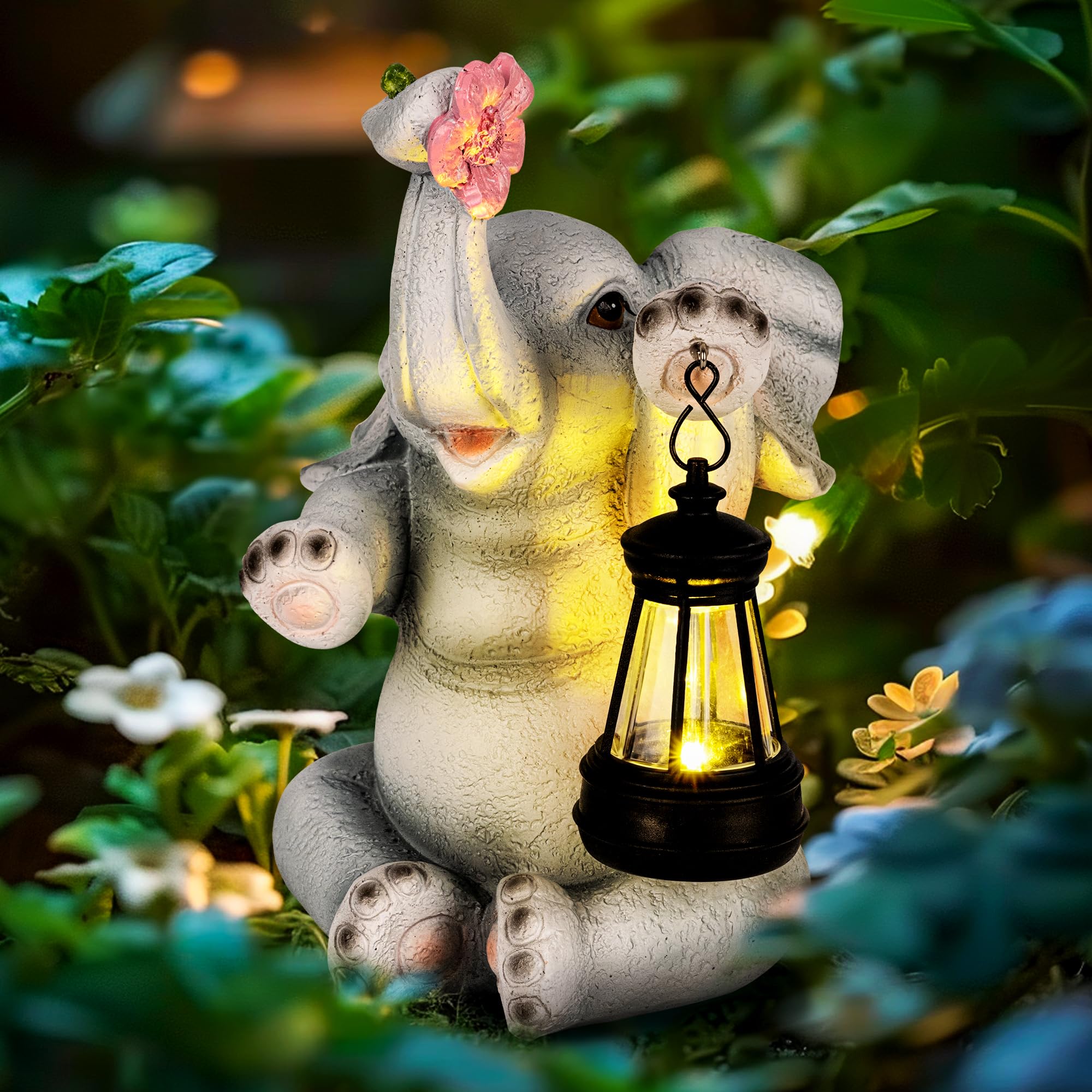 GIGALUMI Solar Garten Statuen Licht graue Elefantenfigur Lichter für draußen, Hof, Garten Dekor Einzigartige Geschenke für Mama, für Frauen, Elefanten Dekoration für Patio