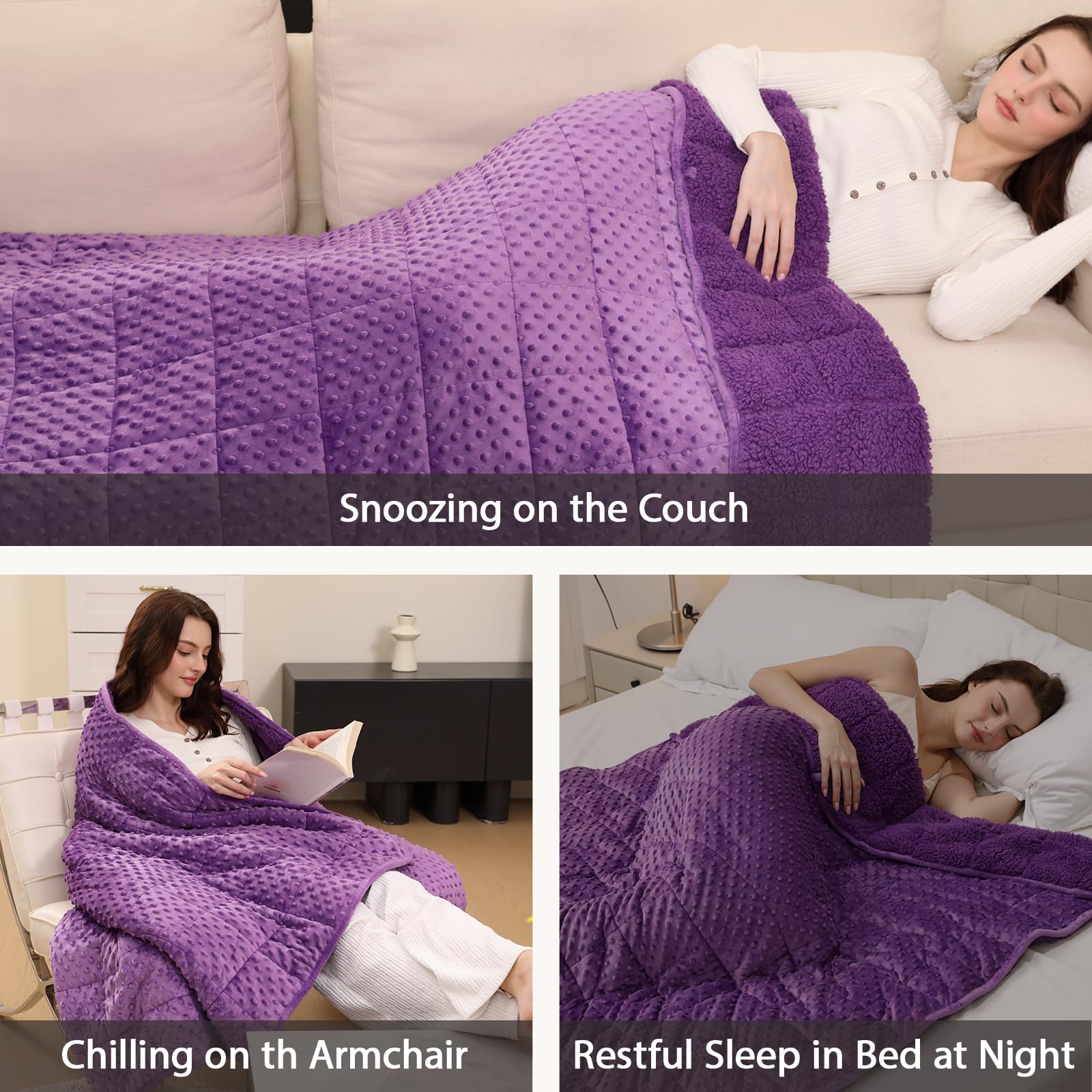 Coperta ponderata per adulti, per letto matrimoniale o matrimoniale, coperta pesante con pois in peluche per alleviare lo stress, per dormire profondamente, in morbido pile e caldo pile Sherpa,