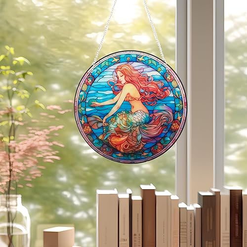Miniatura 5 de Decoración colgante de ventana de sirena de acrílico manchado, adornos acrílicos manchados para dormitorio, oficina, decoración del hogar