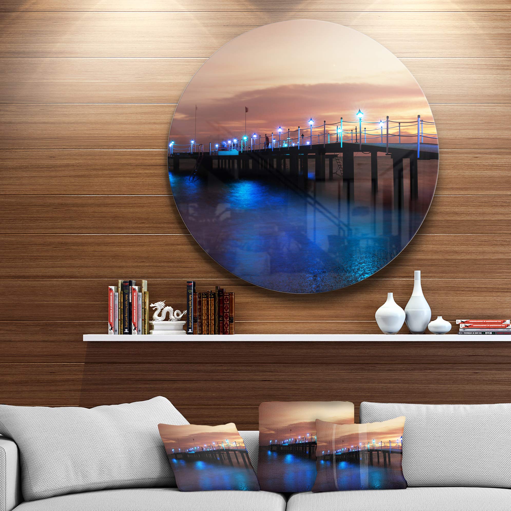 Designart MT10341-C11 Blue Waters & Bridge at Sunset Sea Round