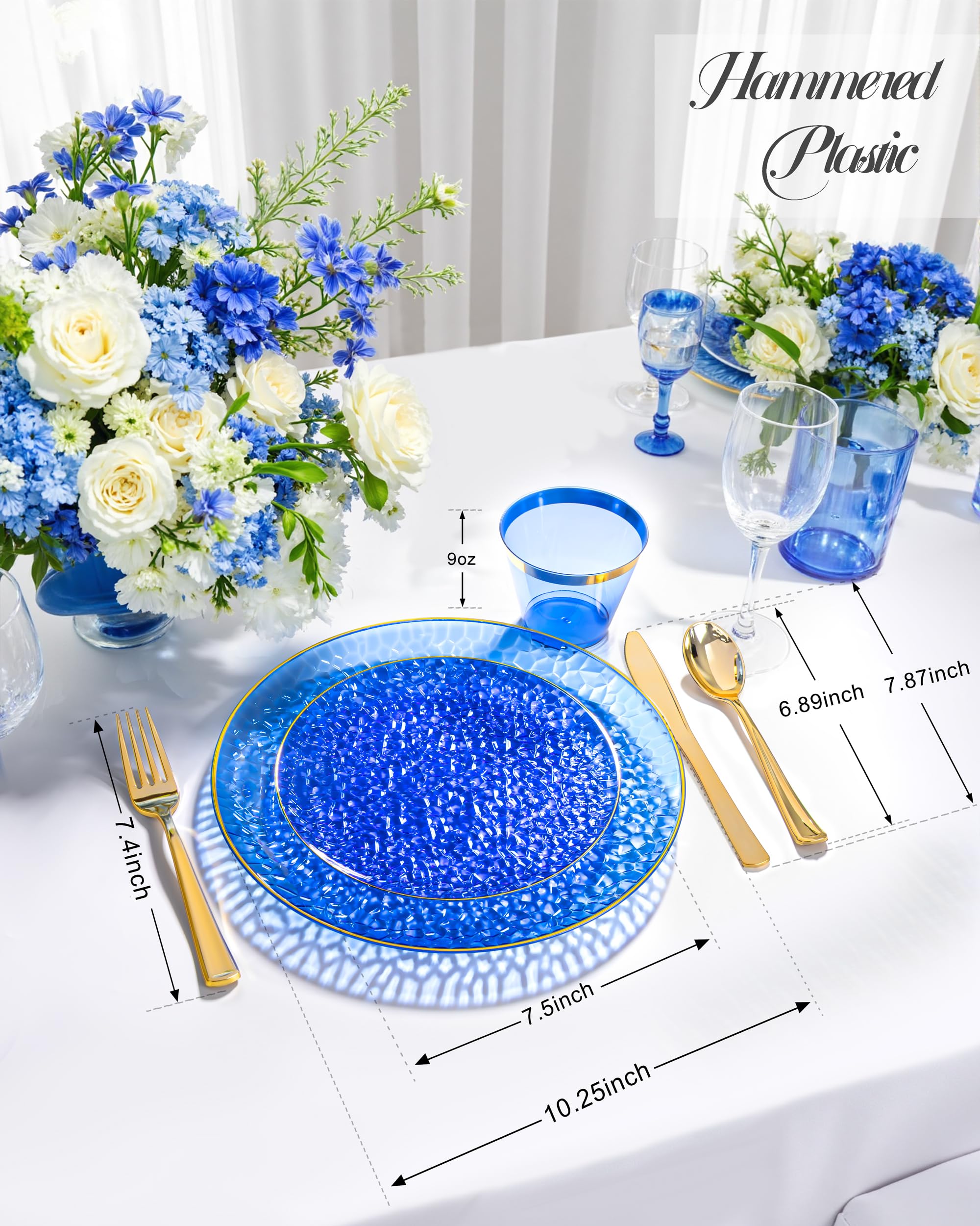 Blue & Gold Party Plates - 175 Piece Set -2
