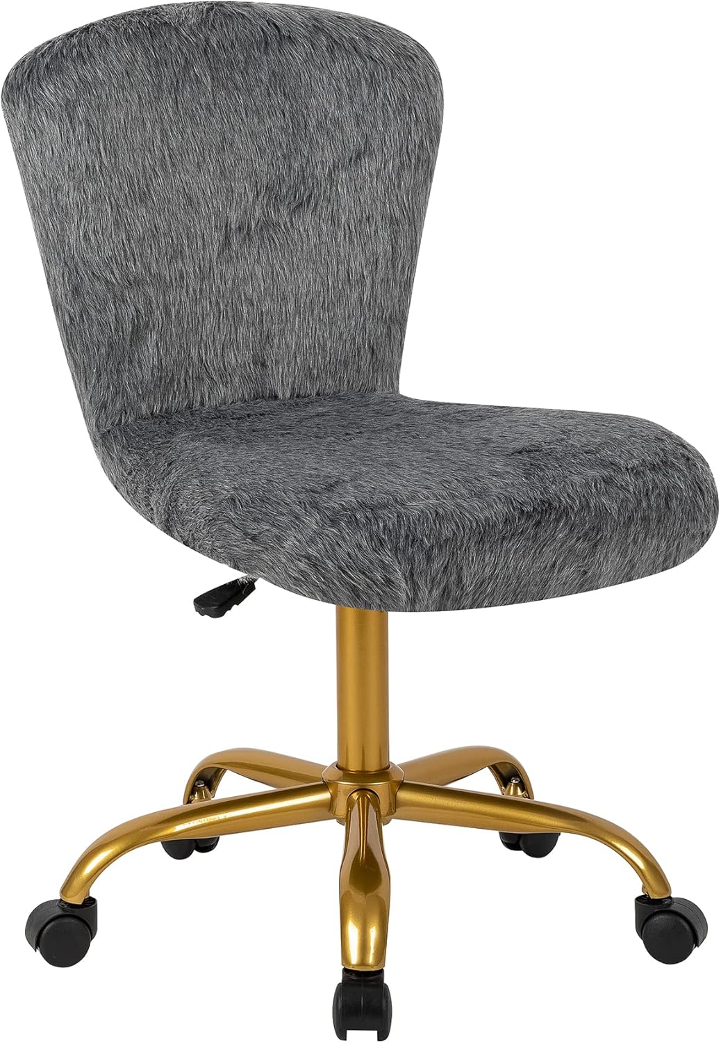 LEEJAY Grey Fuzzy Desk Chairs for Adults, Armless Swivel