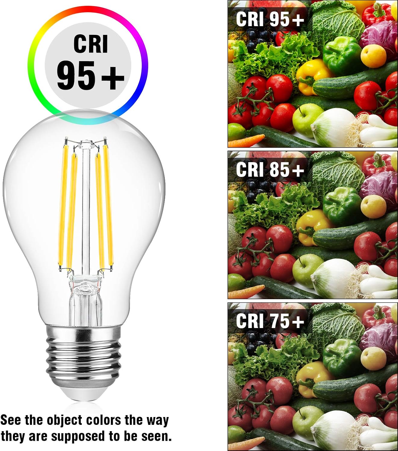 Ascher Classic Clear Glass E26 LED Light Bulb 60 Watt Equivalent, Eye Protection A19 LED Bulb with 95+ CRI, Daylight White 4000K, Non-Dimmable, E26 Medium Base, Pack of 6