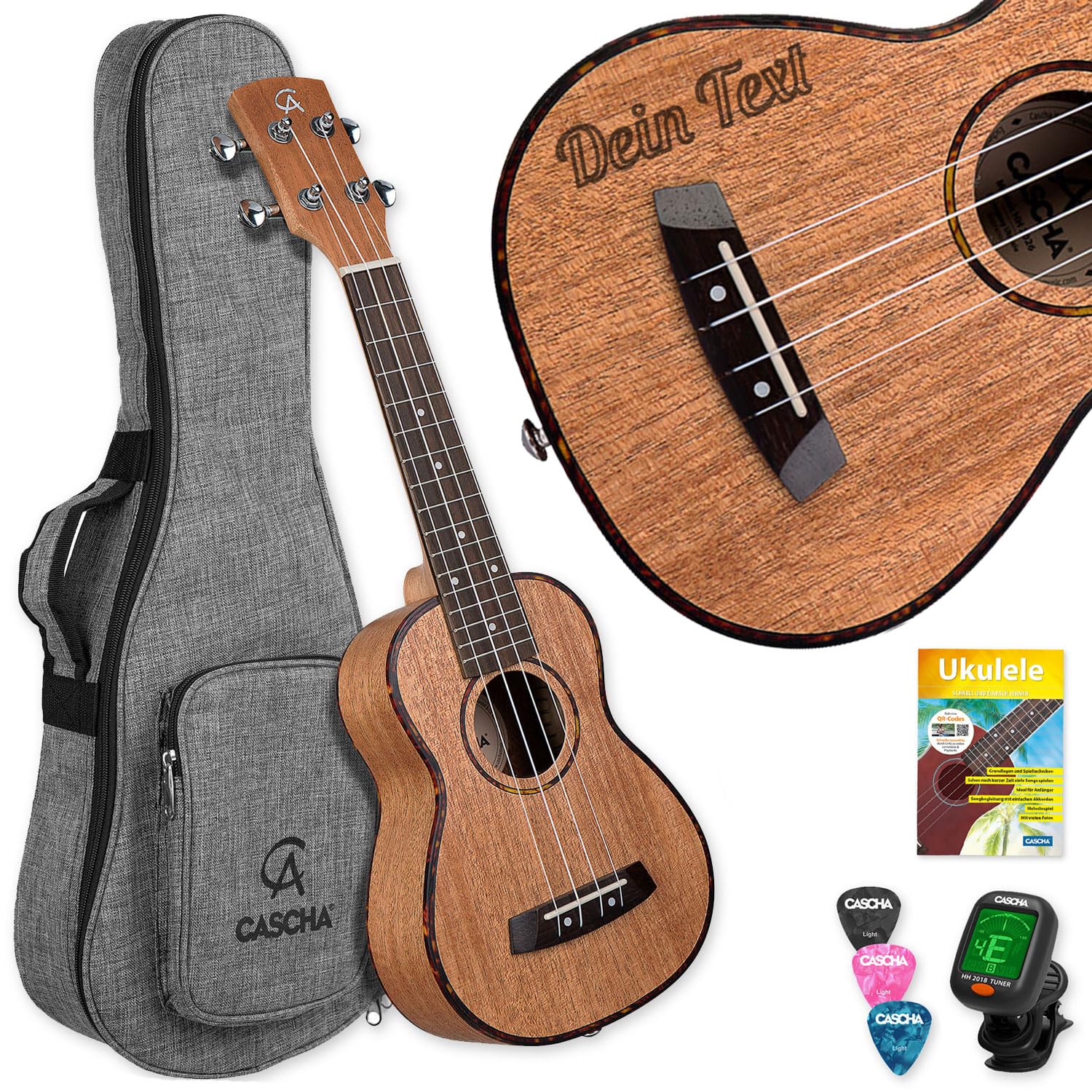 Cascha HH-2027 Sopran Ukulele Set mit personalisierter Gravur