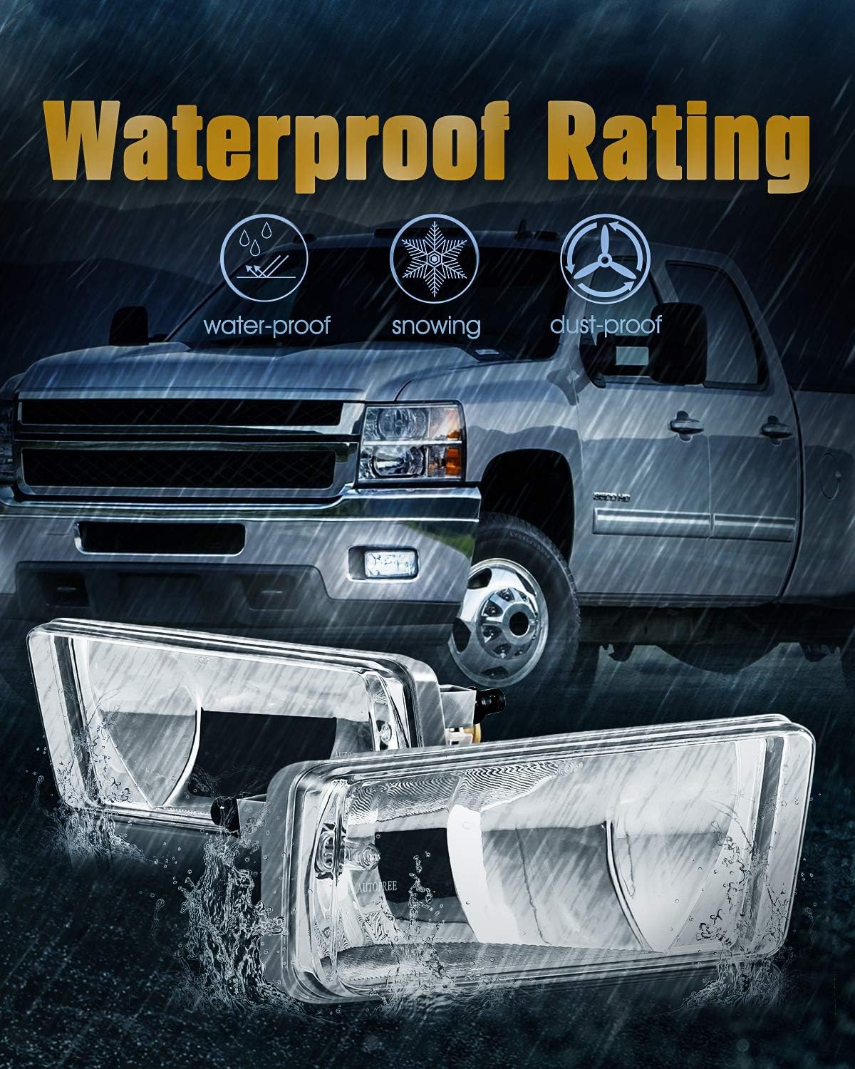 Fog Light for Chevy Silverado 1500 2500 3500 08-14 Avalanche 07-13 Suburban Tahoe/GMC 07-14 Sierra 07-15 Yukon w/Off-Road Pkg 10-14 only with Bulbs PS 12V 24W Fog Lamp- 1 Pair(Clear Lens)