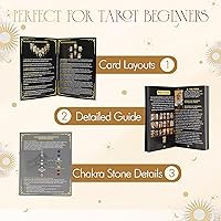 Vista 4 de Cartas de Tarot con Libro Guía, Juego de 78 Cartas de Tarot Negras con Mantel, Piedras de Chakra, Bolsa de Terciopelo y Más, Kit de Cartas de Tarot