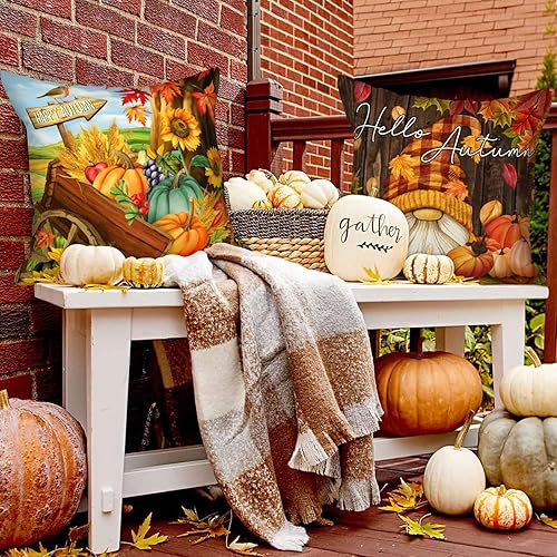 Miniatura 4 de Ywlake Juego de 4 fundas de almohada de otoño de 18 x 18 pulgadas, fundas de almohada decorativas de gnomos de calabaza de 18 pulgadas, fundas de