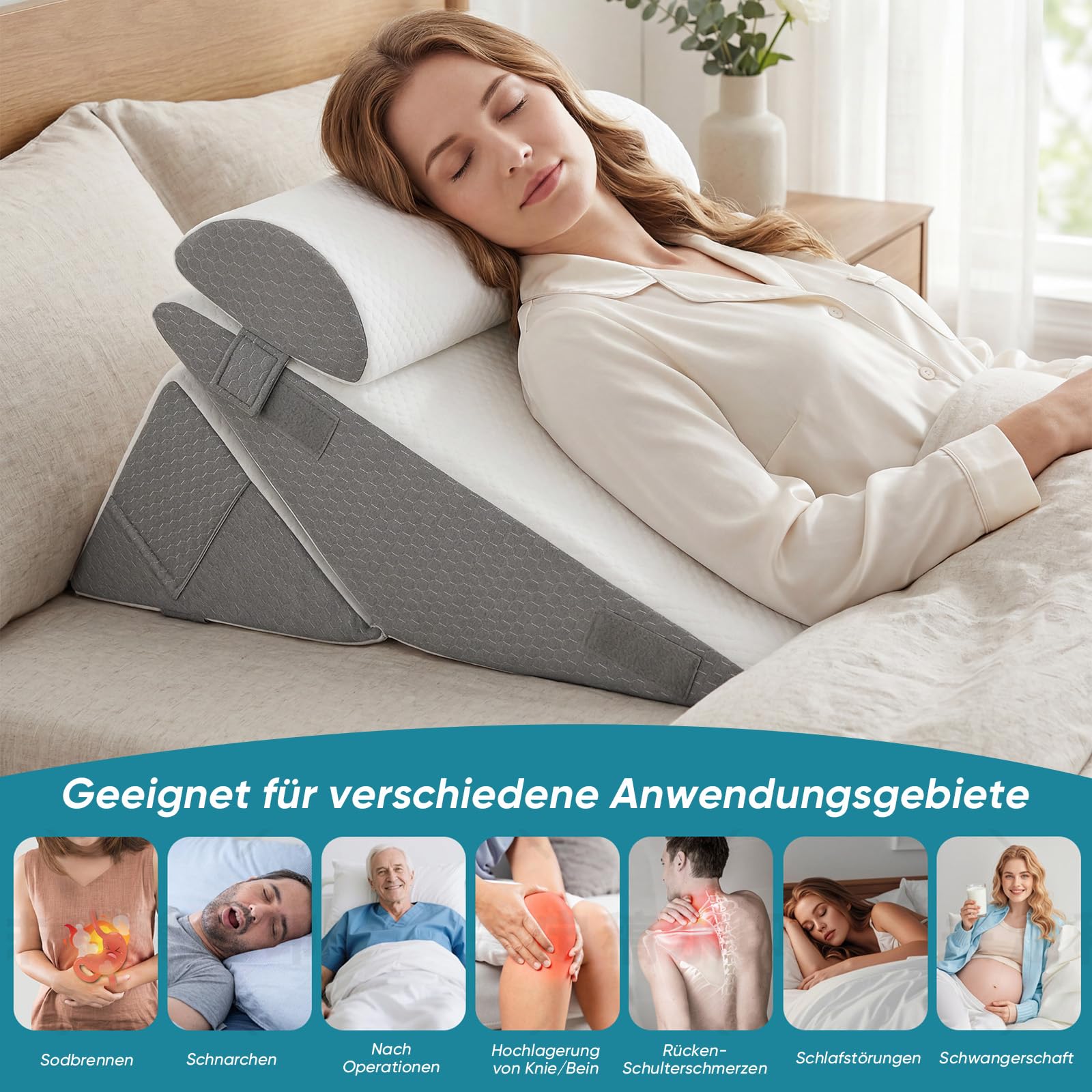 Juego de 3 cojines ortopédicos de cuña de altura ajustable de 9/12 pulgadas para apoyo postoperatorio para aliviar el reflujo, cojín de espalda, cojín de lectura para cama y sofá