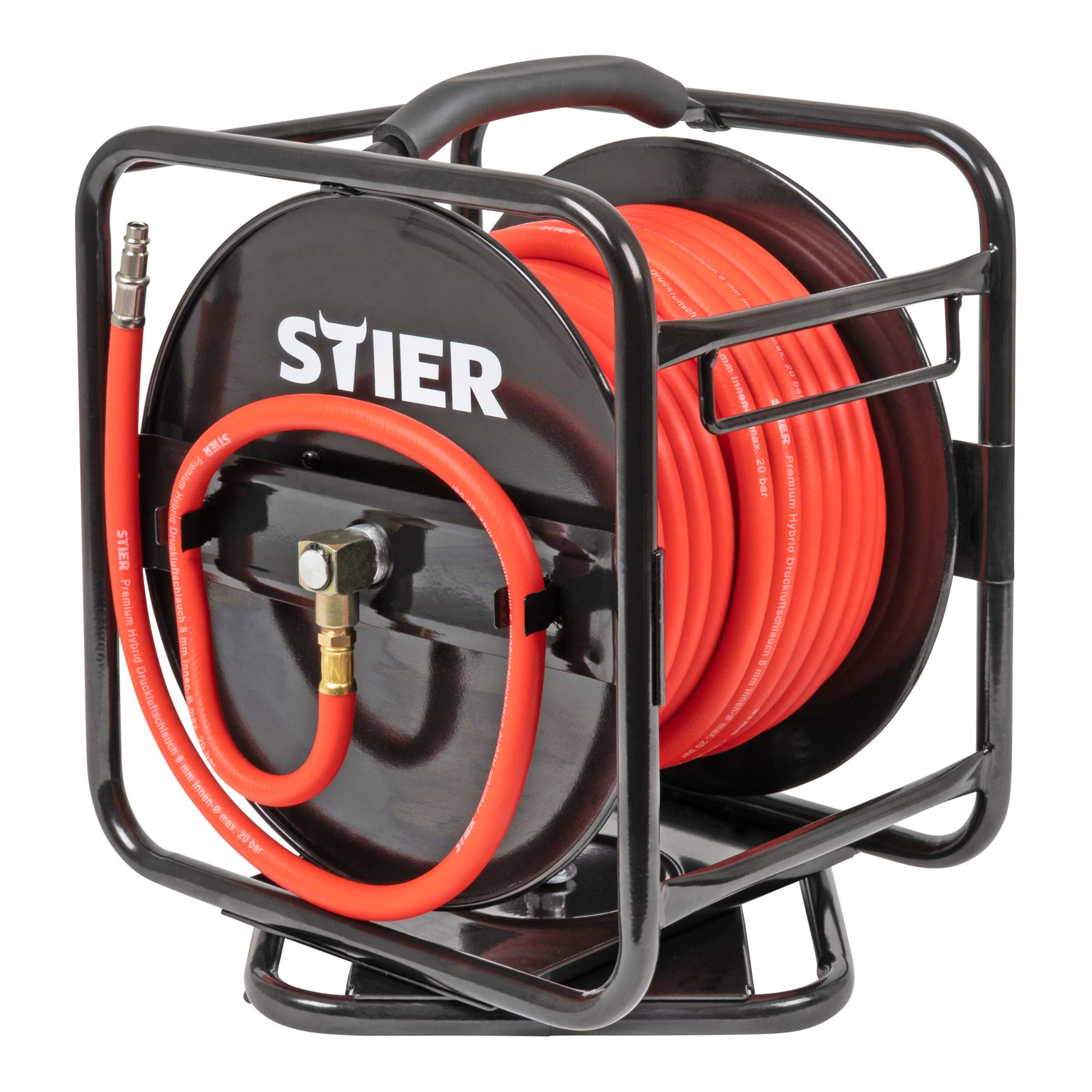 STIER Druckluft Schlauchtrommel inkl. Wandhalterung, Druckluftschlauch SBT-30, max. Druck 20 bar, Ø 8 mm, ausziehbare Länge 30 m, einfaches Aufwickeln