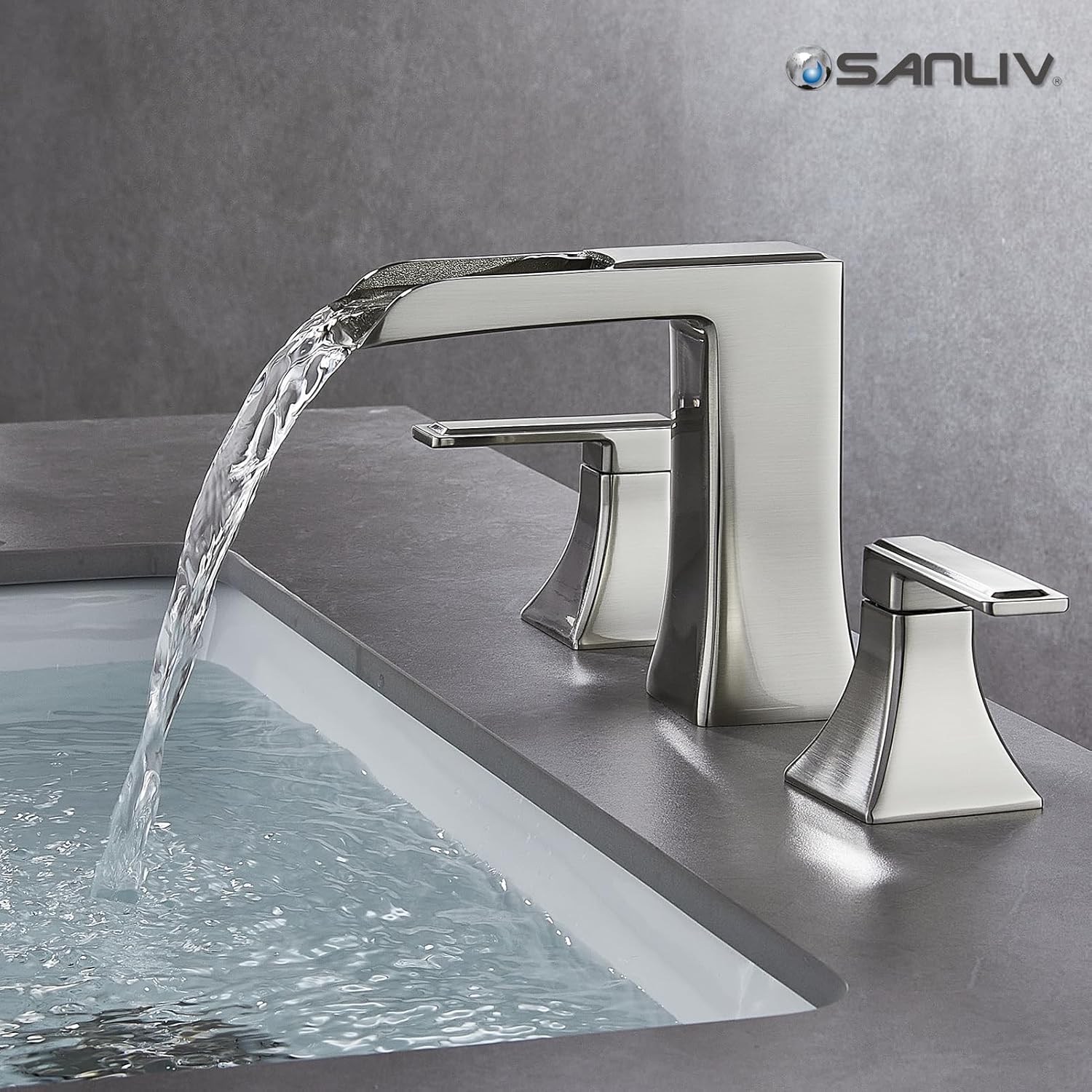 sanliv brushed nickel bathroom faucet full vanity view