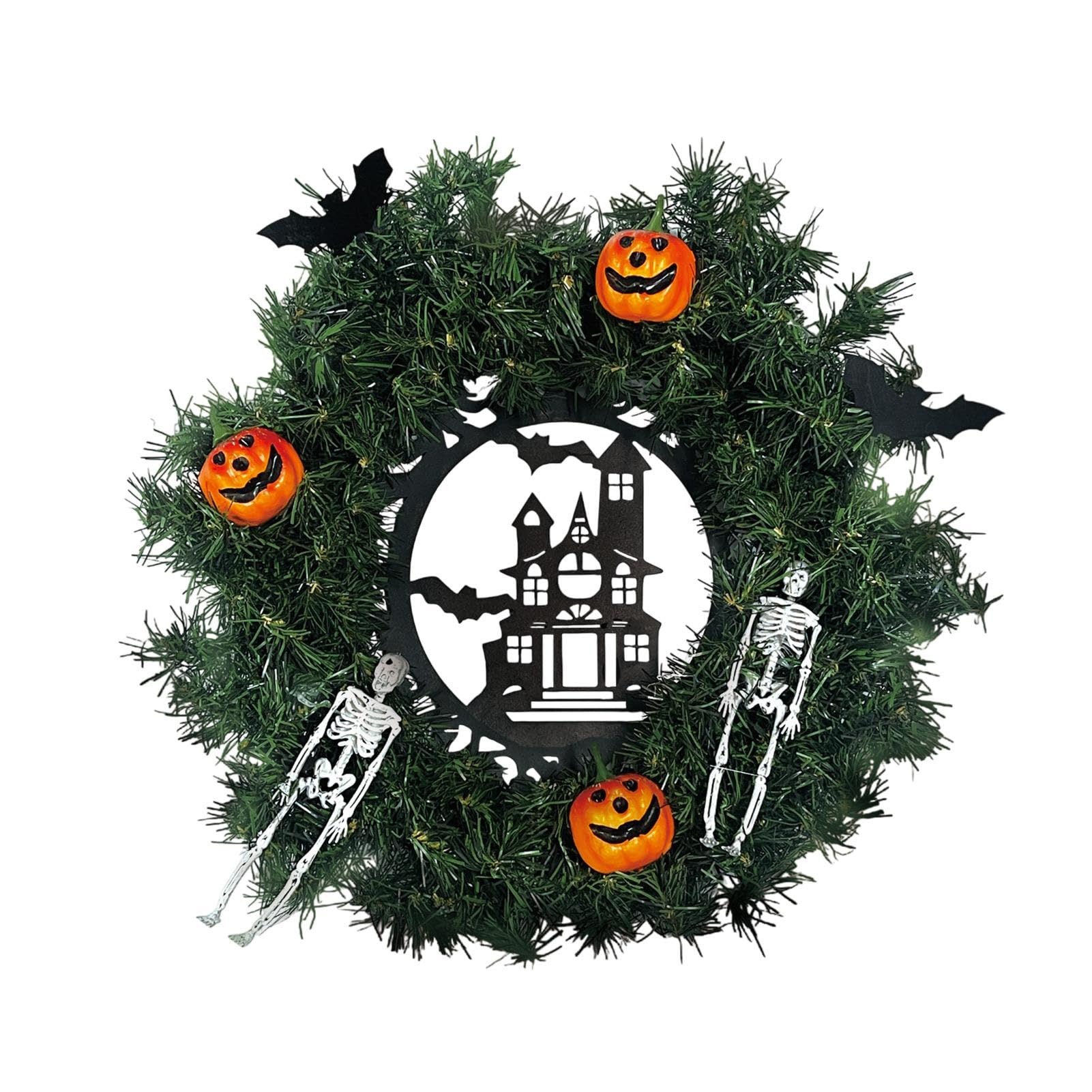 Couronne de porte Halloween avec crânes pour fenêtre et intérieur