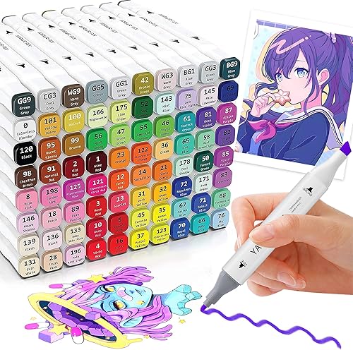 Marcadores de alcohol de Yawahome Set 80 Colors - Marcadores de arte de doble punta para libros para colorear para adultos Midigratadores de mezcla permanente Sets para dibujar pintura Sketching Ilustración Regalos para niños