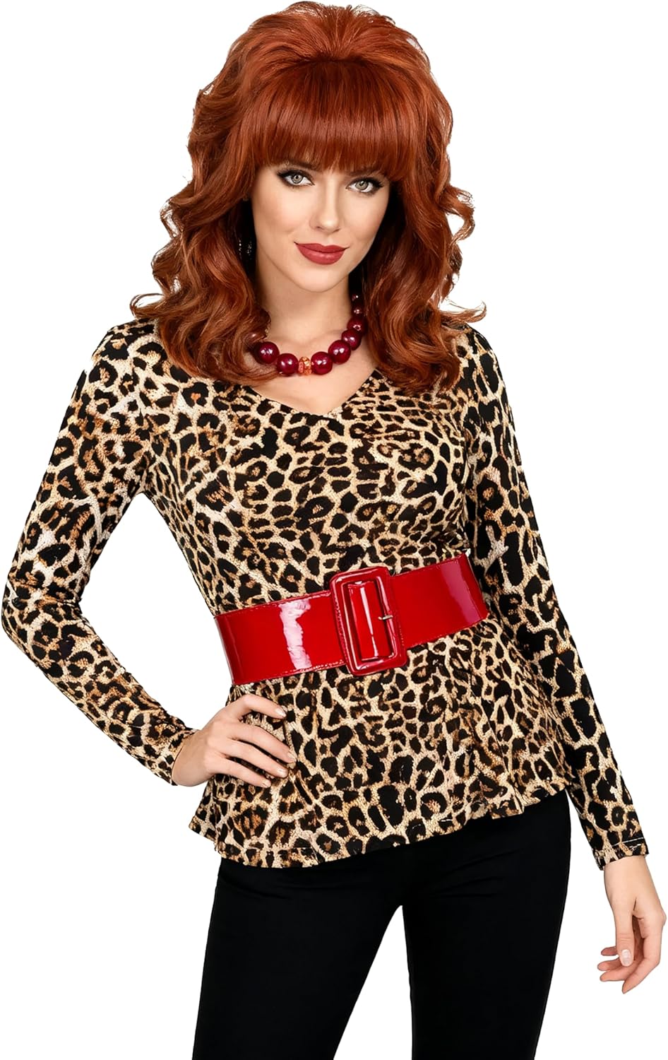 Women's Leopard Print Halloween Costume with Necklace and belt,Vintage Style Party Shirt,Cosplay Outfit - Image 2