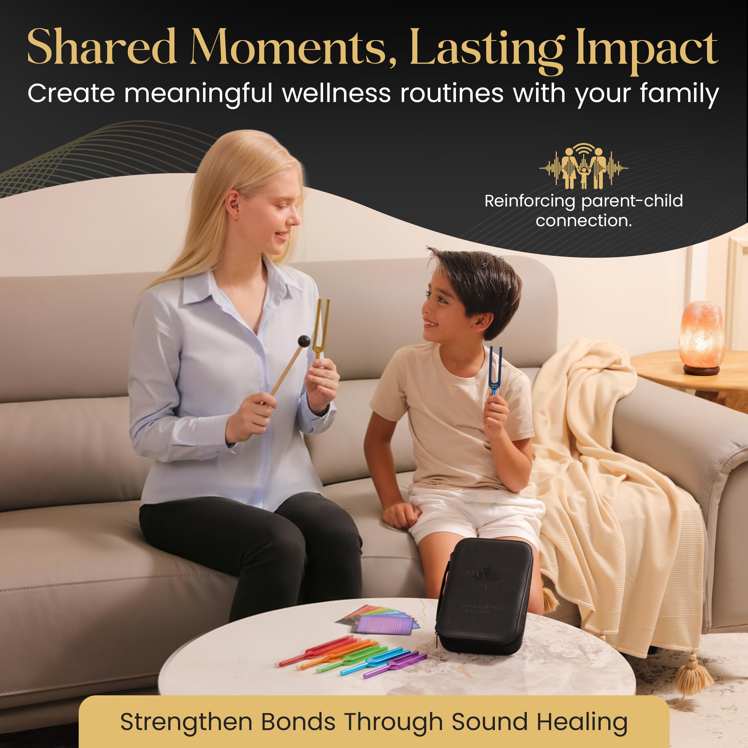 Stimmgabel-Set mit positiven Bestätigungskarten für Vibration und Frequenz Wellness, 7-teiliges Solfeggio-Frequenz-farbcodierte Klanginstrumente mit Schutzhülle, Schlägel, Tuch und Anleitung