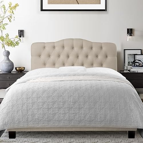 Miniatura 11 de Rosevera Gabriel - Cama con plataforma, tamaño Queen, color beige Beige,Gris,Gris humo,Carbon,Textil Beige,Carbón vegetal,Beige clásico,Paloma,Lino