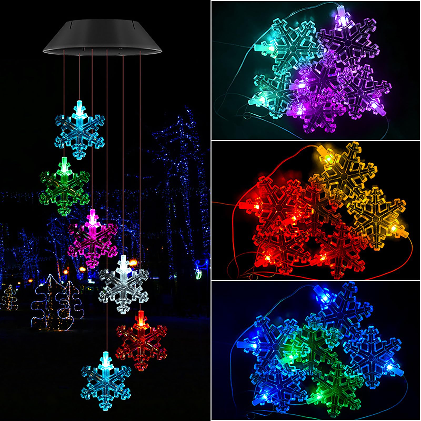 LED Colorful Solar Wind Chime Light Solar Outdoor Hanging Wind Chime Garden Light Romantic Decoration Suitable For Courtyard Pavilion Aisle Camping Party Home Decoration（Snowflake）