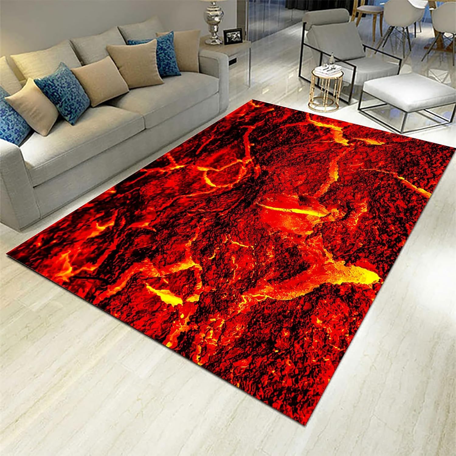 Tapis flanelle imprimé 3D 120x160cm antidérapant motif flamme de roche