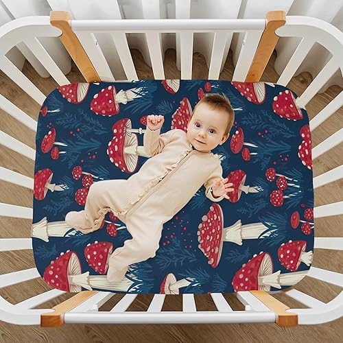 Miniatura 7 de Kigai Fitted Crib Sheet for Boys Girls,Red Mushroom Jersey Knit Baby Sheet for Standard Crib and Toddler Bed Mattresses, Cozy Soft Breathable, 28 x