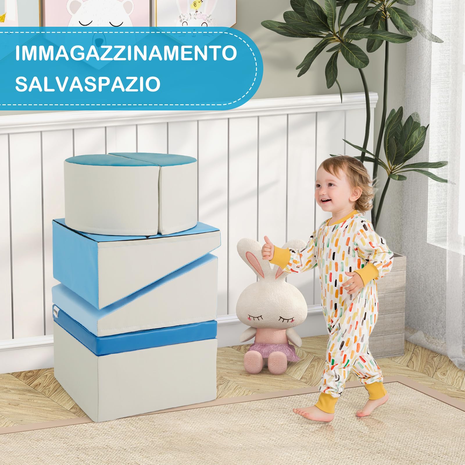 RELAX4LIFE Set di Giocattoli da Arrampicata 6 Pezzi per Bambini, con Schiuma EPE, Set di Giocattoli, Blocchi in Schiuma per Bambini dai 1+ Anno (ROSA) (blu)