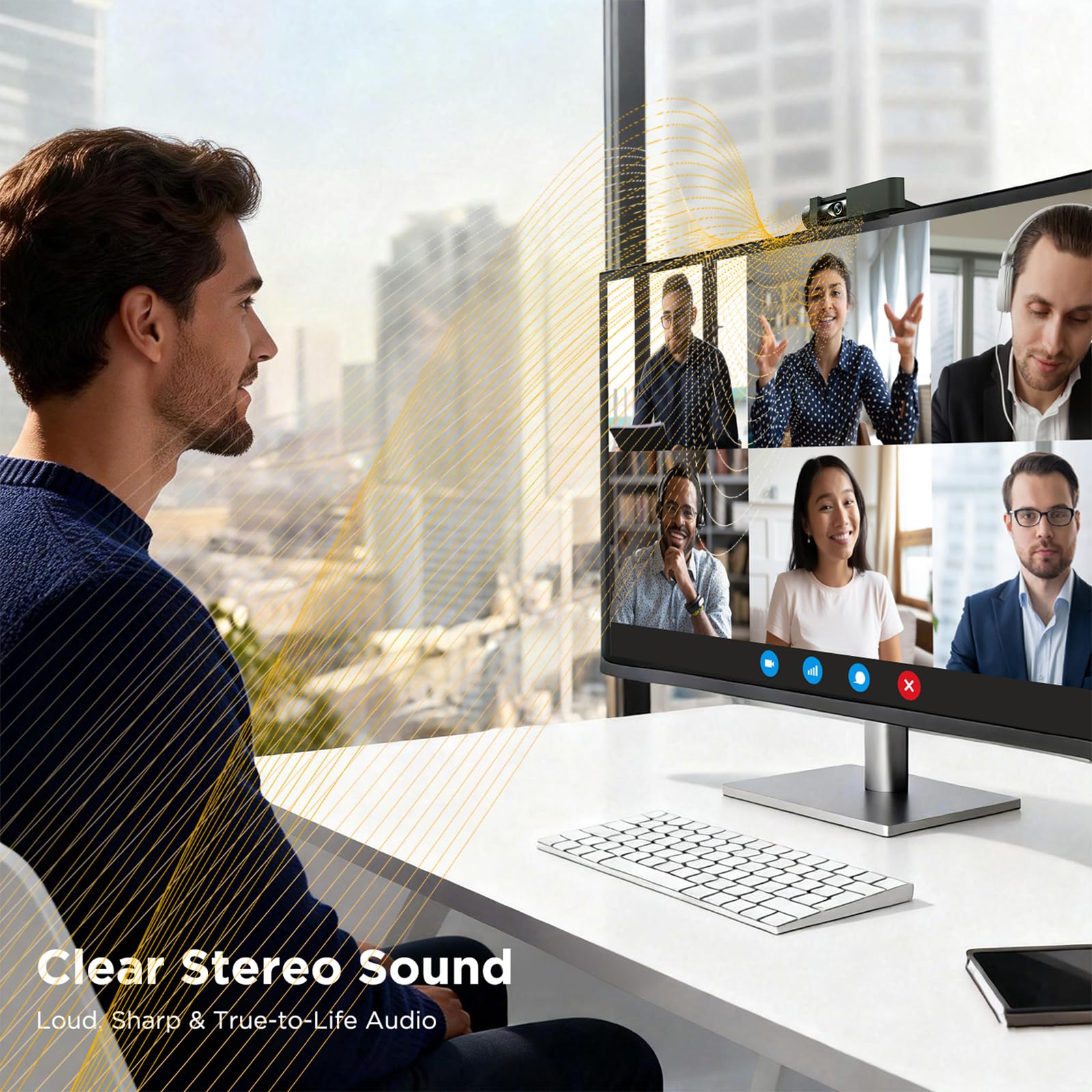 Webcam 4K per PC, webcam con microfono, copertura privacy, plug and play, autofocus, zoom 10x, fotocamera USB ultra compatta, adatta per computer portatili/desktop/zoom/team (4K)