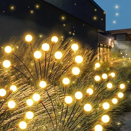 Solar Garden Lights-2 Pack 20 LED Solar Powered Firefly Lights with 2 Lighting Mode,solar outdoor lights waterproof,Swaying Solar Firefly Lights for Path Landscape Outdoor Decorative Lights Warm White