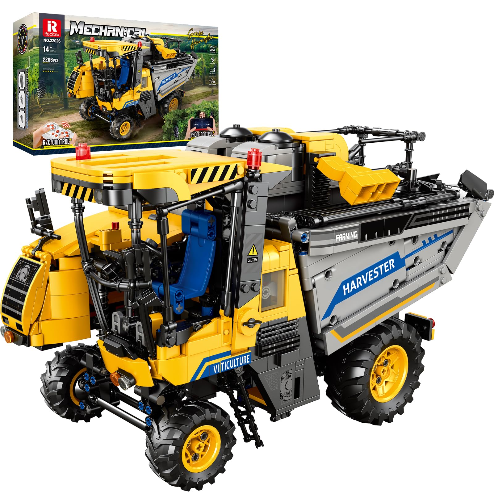 Reobrix RC Grape Harvester Tractor Toy Building Set with Motors, Farm Truck Construction Block Vehicle Model, 22026 Technical Heavy Hobby Engineering Kits Colleciton Gift for Adults Boys Men (2206Pcs) — image 1