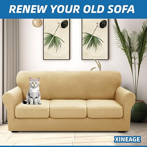 Vista 11 de XINEAGE Funda reclinable de 4 piezas de jacquard elástica con bolsillo, protector de silla reclinable lavable para niños, mascotas, perros y gatos