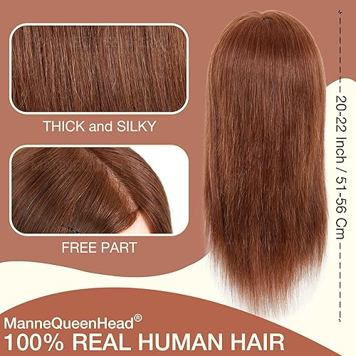 Miniatura 10 de Cabeza de maniquí con cabello humano, cabeza de maniquí de cosmetología de 20 a 22 pulgadas con cabello humano 100% real para trenzar, práctica de