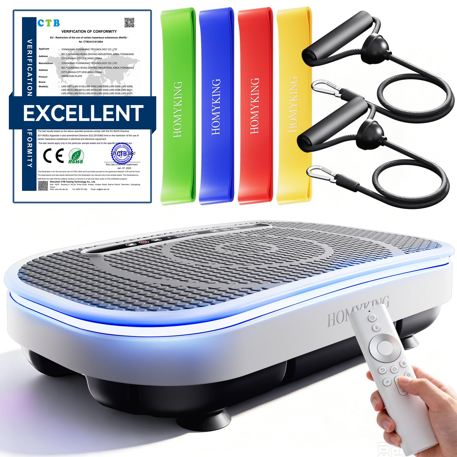 Plateforme Vibrante, Plaque Vibration Plate Fitness Équipement Sport Maison Entraînement Musculation, avec 4 Bandes de Résistance 120 Niveaux d'Intensité Haut Parleur Bluetooth